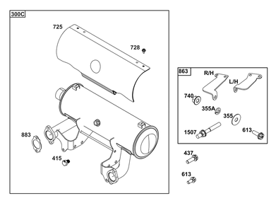 Exhaust Group Diagram and Parts List for 613477-0278-J1 400000 - 699999 Briggs and Stratton Engine